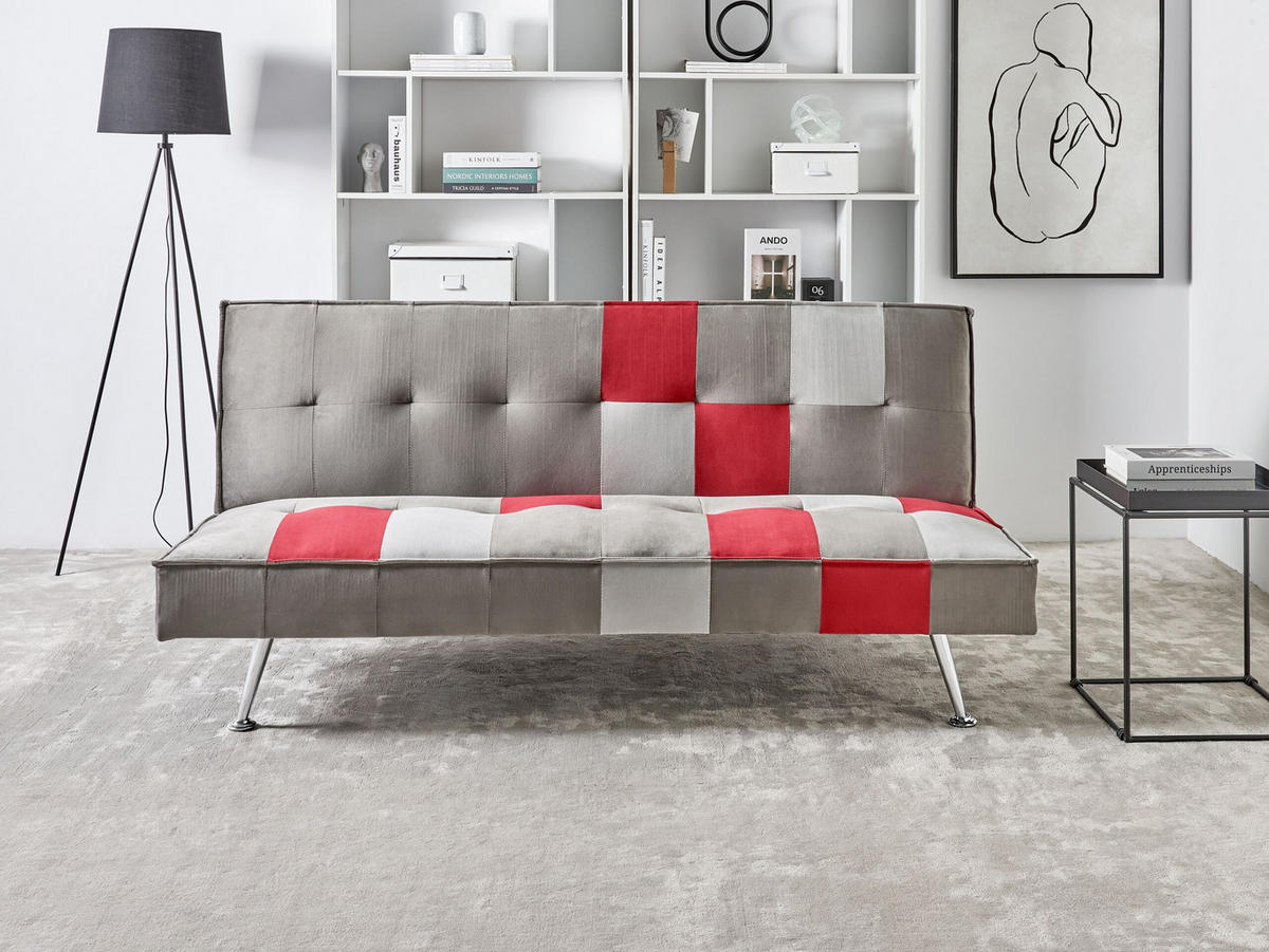 3-SITZER-SCHLAFSOFA Samtstoff Grau Olsker - Hellgrau, Textil (178/78/92cm) - Beliani