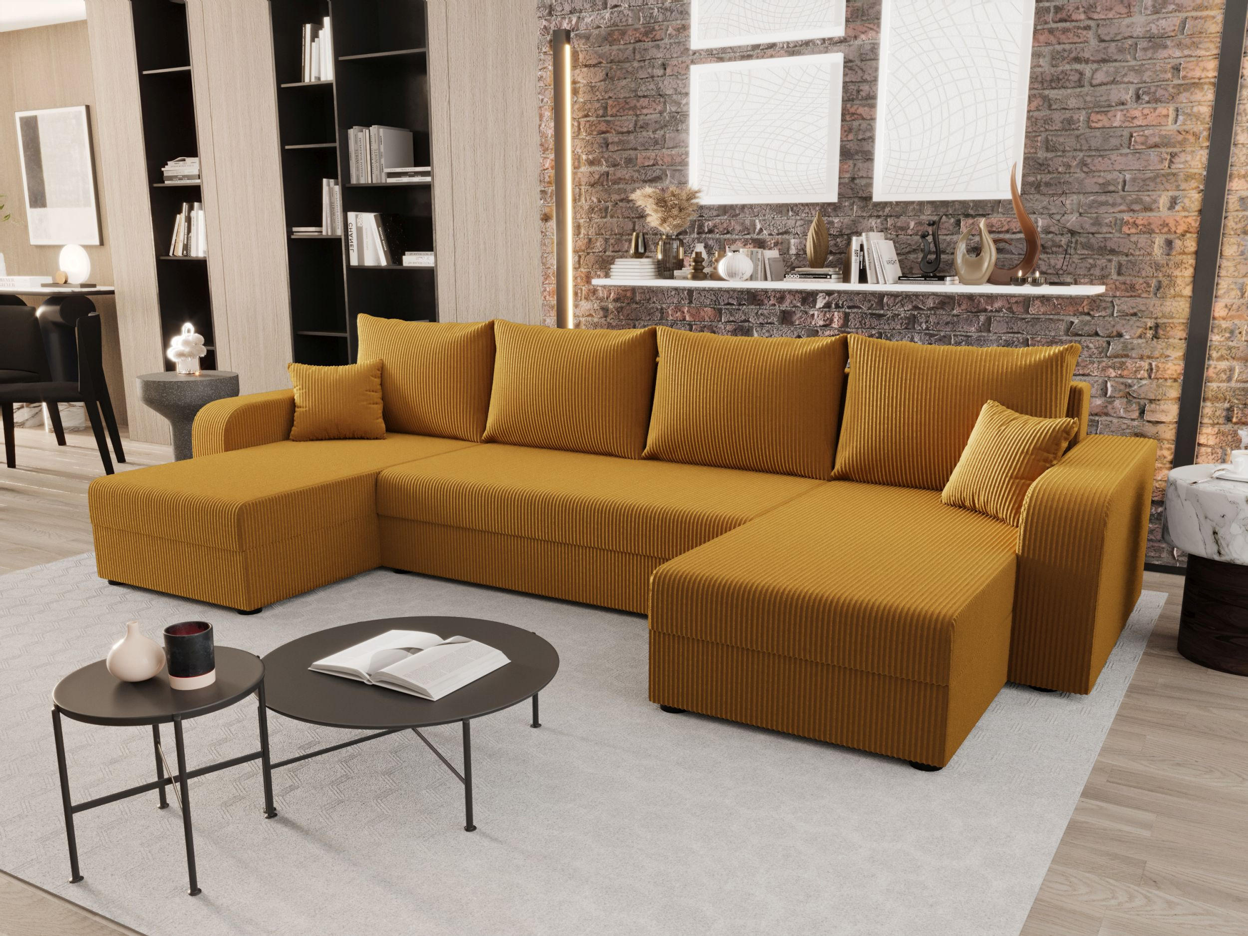 WOHNLANDSCHAFT HEWLET U BIS Zoom 9 mit Schlaffunktion - Currygelb, Textil (305/90/140cm) - Bedante