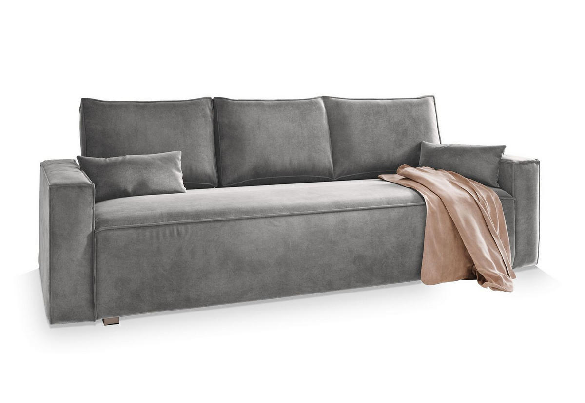 BETTSOFA ALATRI Hellgrau Velours-Stoff mit Schlaffunktion - Hellgrau, Textil (230/85/87cm) - MASSENO