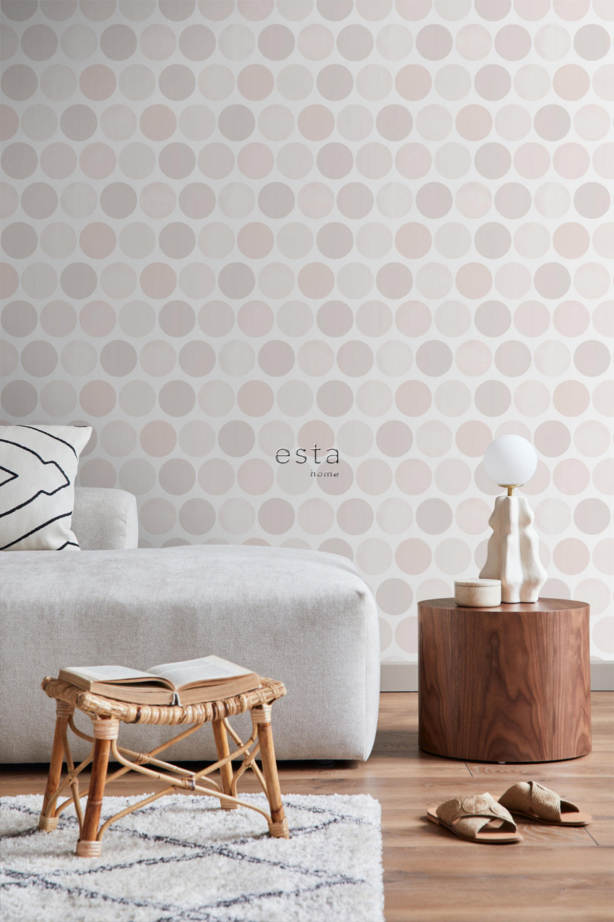 TAPETE große Punkte 53 cm x 10.05 m - Beige, Papier (53/1000cm) - ESTAhome