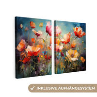 SLIKA NA PLATNU Set od 2 dijela Cvijeće 120x80 cm - plavo-siva, tekstil (120/80cm) - MuchoWow