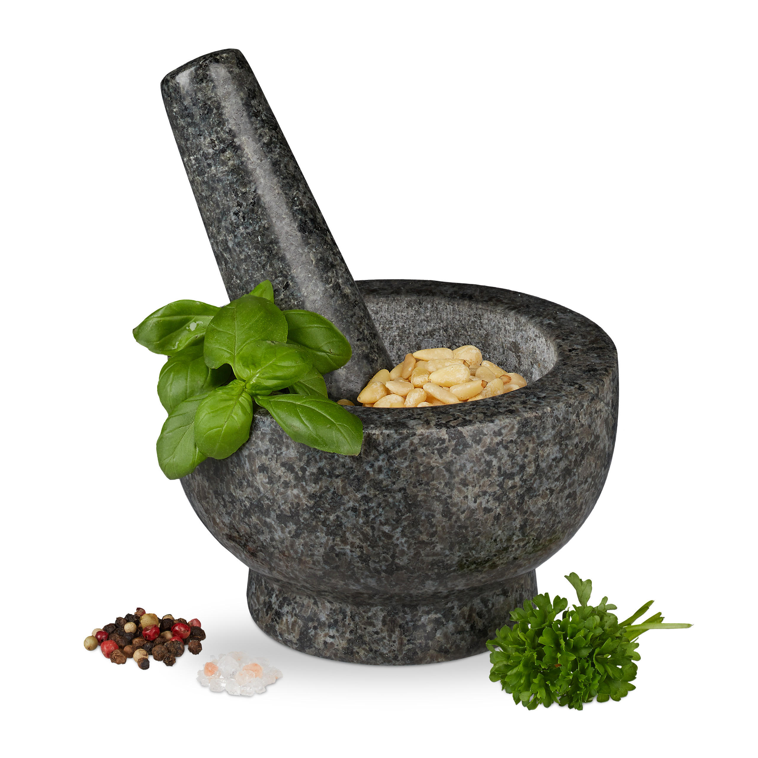 MÖRSER - Anthrazit, Stein (13/8/13cm) - Relaxdays