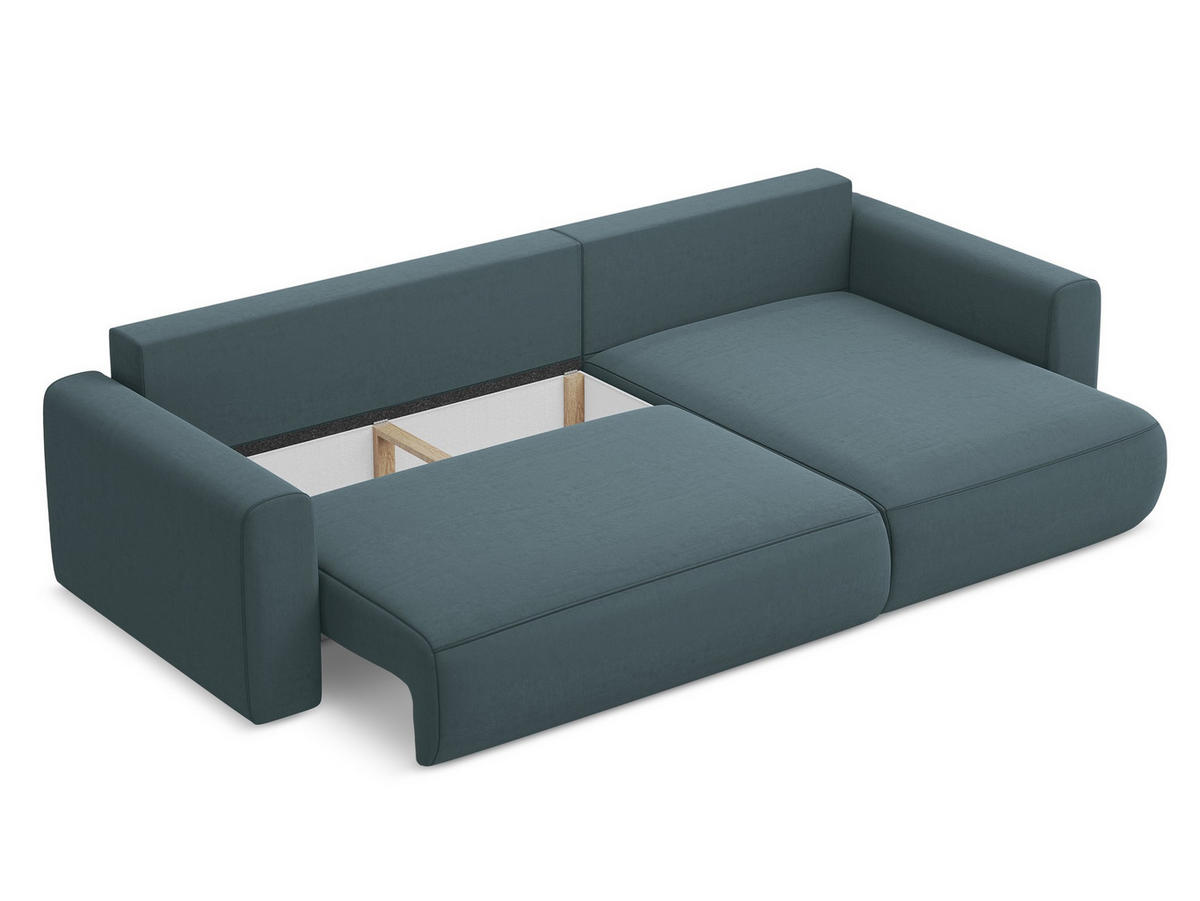 ECKSOFA mit Schlaffunktion Samt Stoff Blau - Blau/Petrol, Kunststoff/Textil (278/149cm) - Makamii