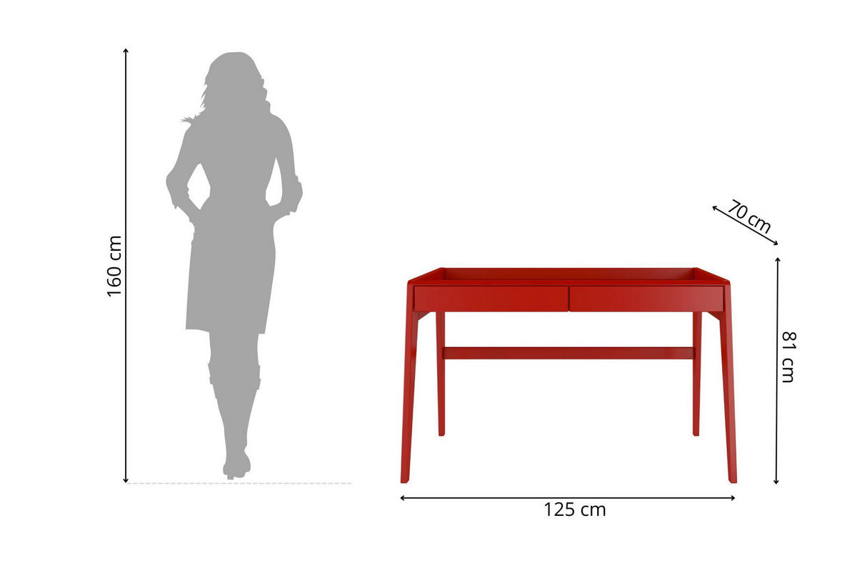 SCHREIBTISCH Lisa, 125/70/81 cm in Rot, Buchenholz - Rot, Holz/Buchenholz (70/125/81cm) - Visby