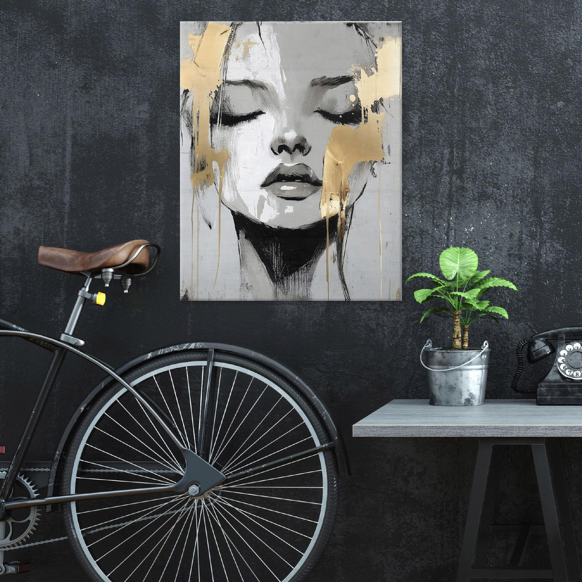 LEINWANDBILDER Abstrakt Frau Modern Bilder Groß 120x80 - Goldfarben, Holzwerkstoff (80/120cm) - Wallarena