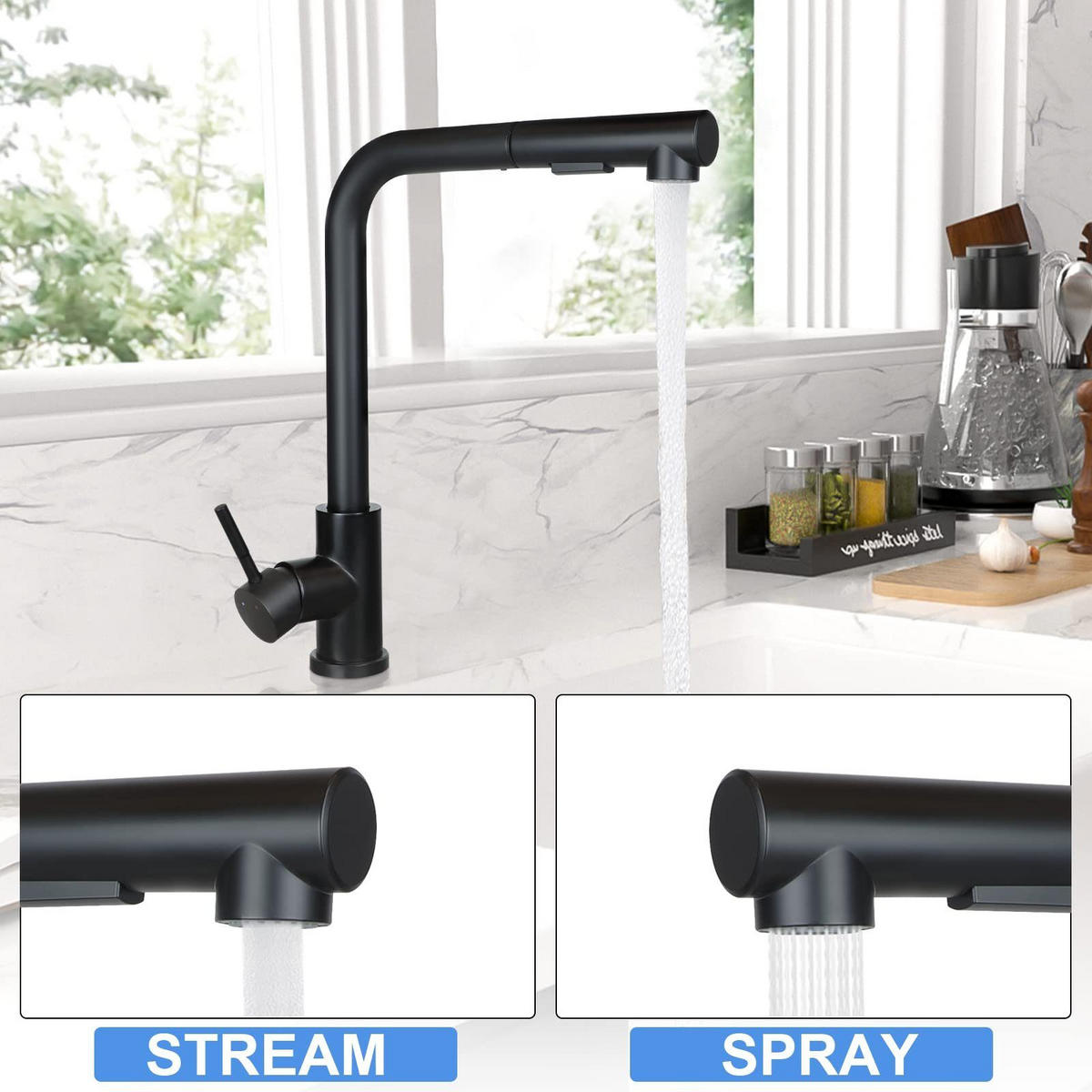 WASCHTISCHARMATUR Aquinh 5/36/25 cm - Schwarz, Metall (5/36/25cm) - ZMH