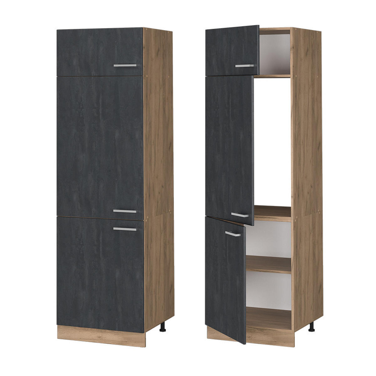 KÜHLUMBAUSCHRANK R-Line Schwarz Beton 60 cm - Honigeiche/Eiche Wotan, Holzwerkstoff (60/206.8/57.2cm) - Vicco