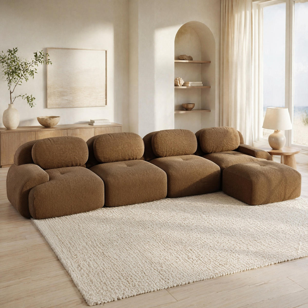 ECKSOFA in Braun mit 32D-Schaum 388/178/70 cm, Cord und ohne Montage - Braun, Textil (178/388cm) - Modenvie