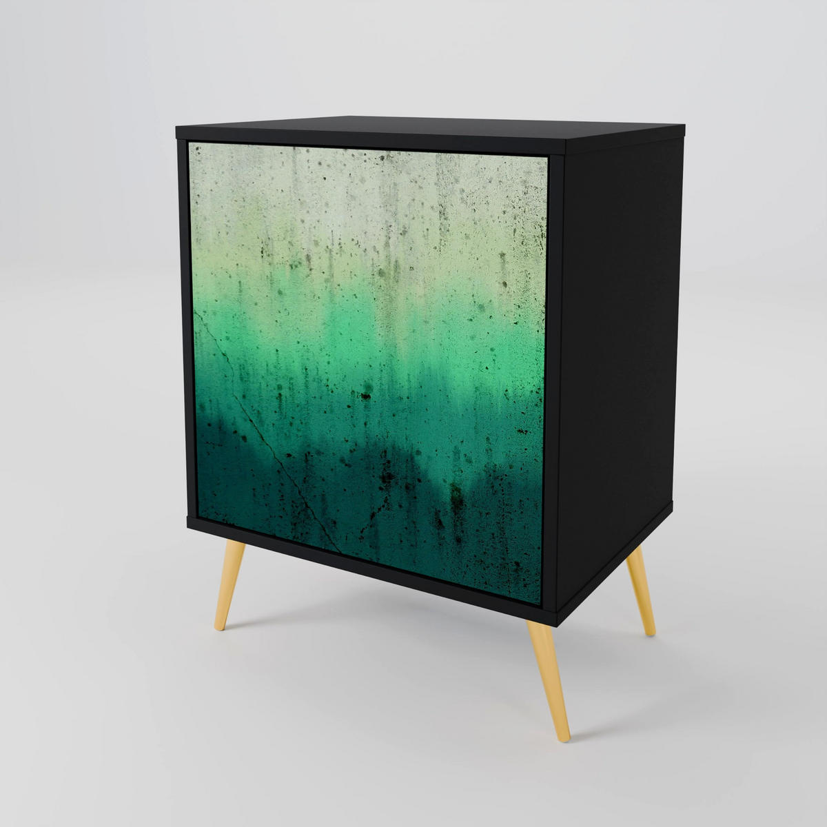 SIDEBOARD NORTHERN LIGHTS, Schwarz, 57,5x42x67,5 cm, Schwarze Metall-Rahmenfüße - Multicolor/Schwarz, Holzwerkstoff/Metall (57.5/67.5/42cm) - SpaceRebels