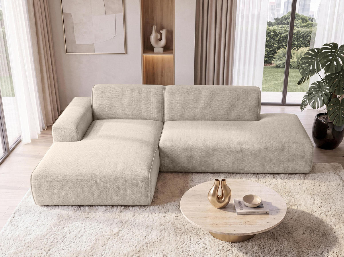 ECKSOFA L Form Didim Duo Beige 288/162/80 cm – stilvolle kleine Eckcouch Links - Beige/Schwarz, Kunststoff/Textil (288/162cm) - AX Living