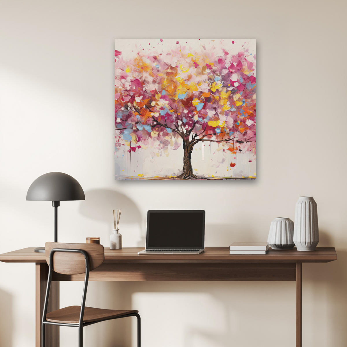 AKUSTIKBILD Aquarell - Baum - Kunst - Abstrakt Akustikpaneele 80x80 cm - Multicolor, Kunststoff (80/80/0.9cm) - MuchoWow
