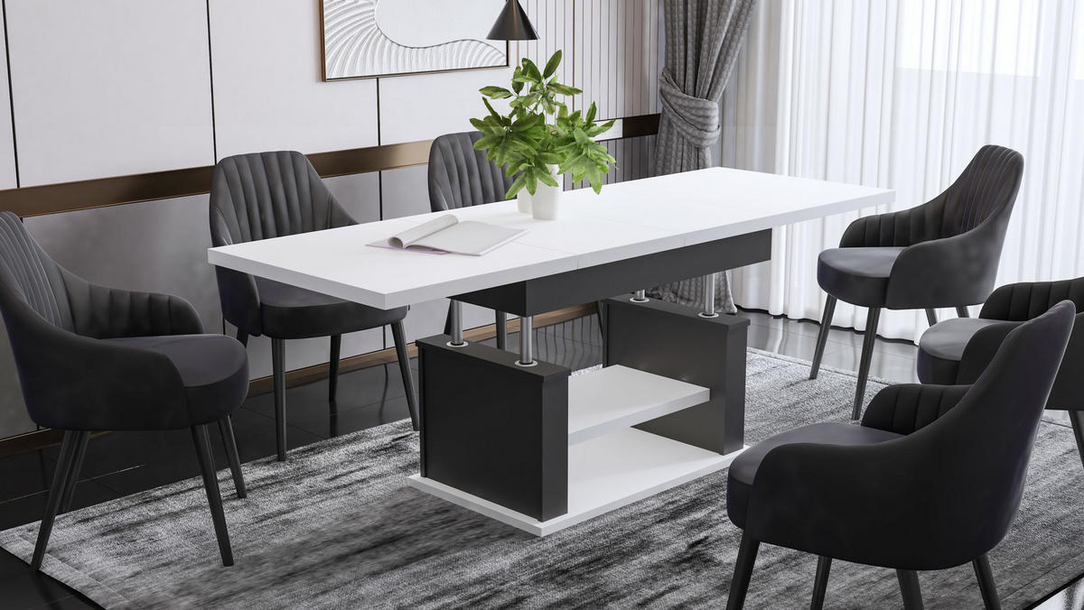 COUCHTISCH rechteckig Weiß - Schwarz ausziehbar höhenverstellbar - Schwarz/Weiß, Holzwerkstoff (70/120/60cm) - designimpex