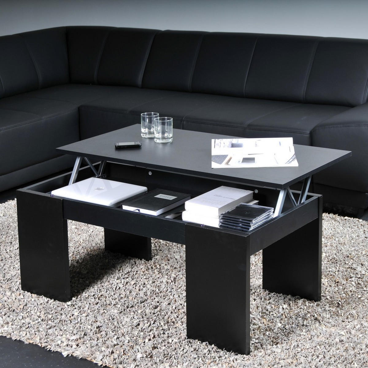 COUCHTISCH NEWTON / 100x50cm - Schwartz - Schwarz, Holzwerkstoff (100/50/43cm) - Weber Industries