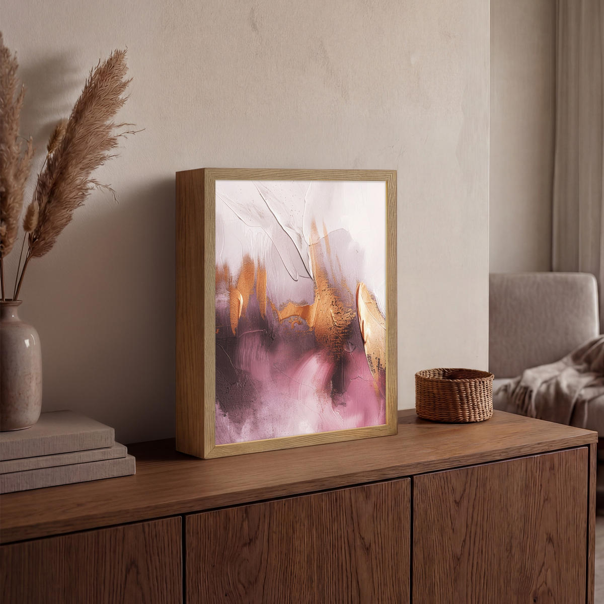 NÁSTĚNNÁ LAMPA S AKUMULÁTOREM Fialová - abstraktní - barva - zlatá 30x40 cm - světle fialová, kompozitní dřevo (30/40/8cm) - OnlyWow