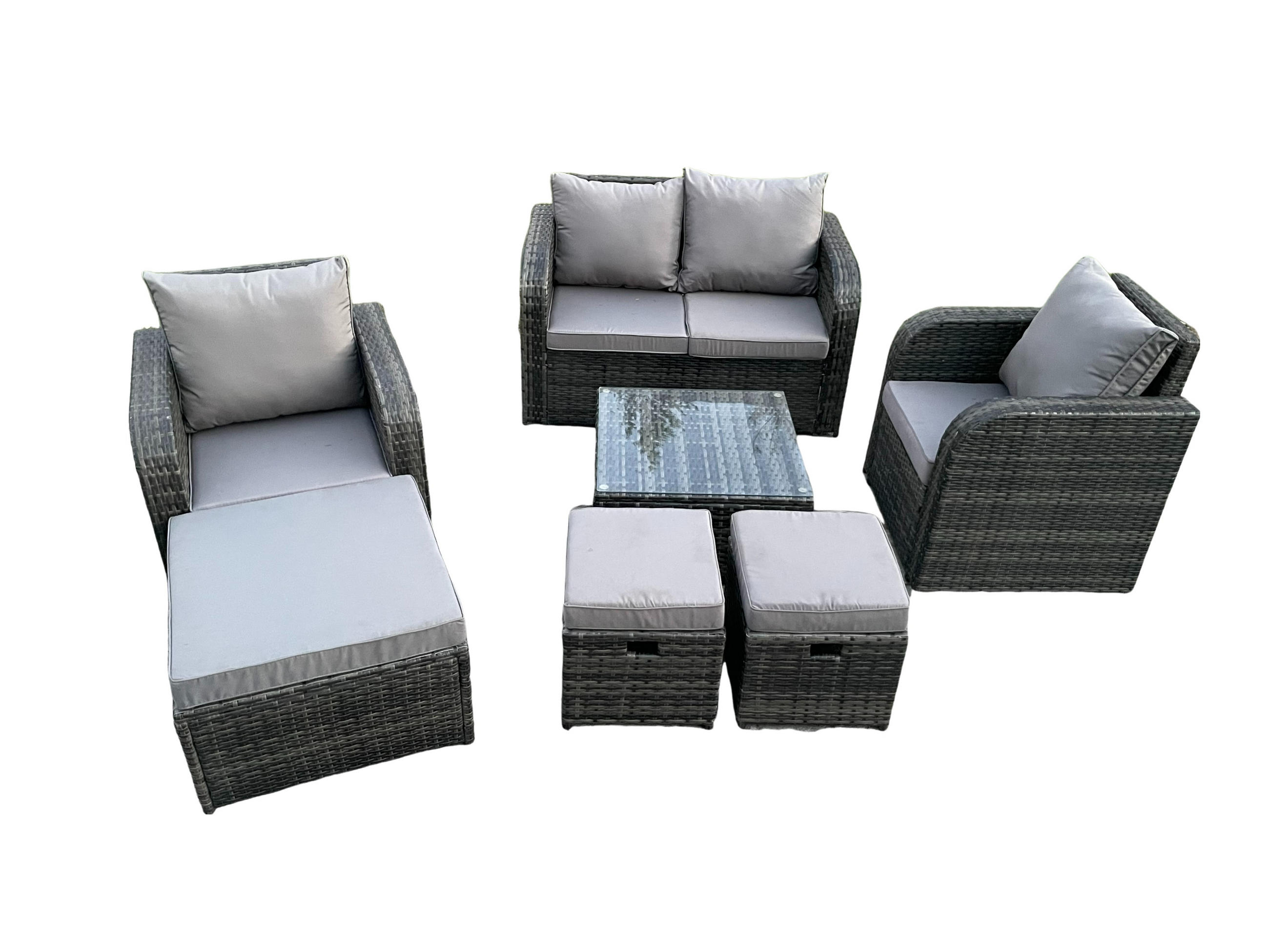 LOUNGESOFA-SET Polyrattan Dunkelgrau 7-Sitzer - Dunkelgrau, Metall - Fimous