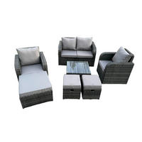 LOUNGESOFA-SET Polyrattan Dunkelgrau 7-Sitzer - Dunkelgrau, Metall - Fimous