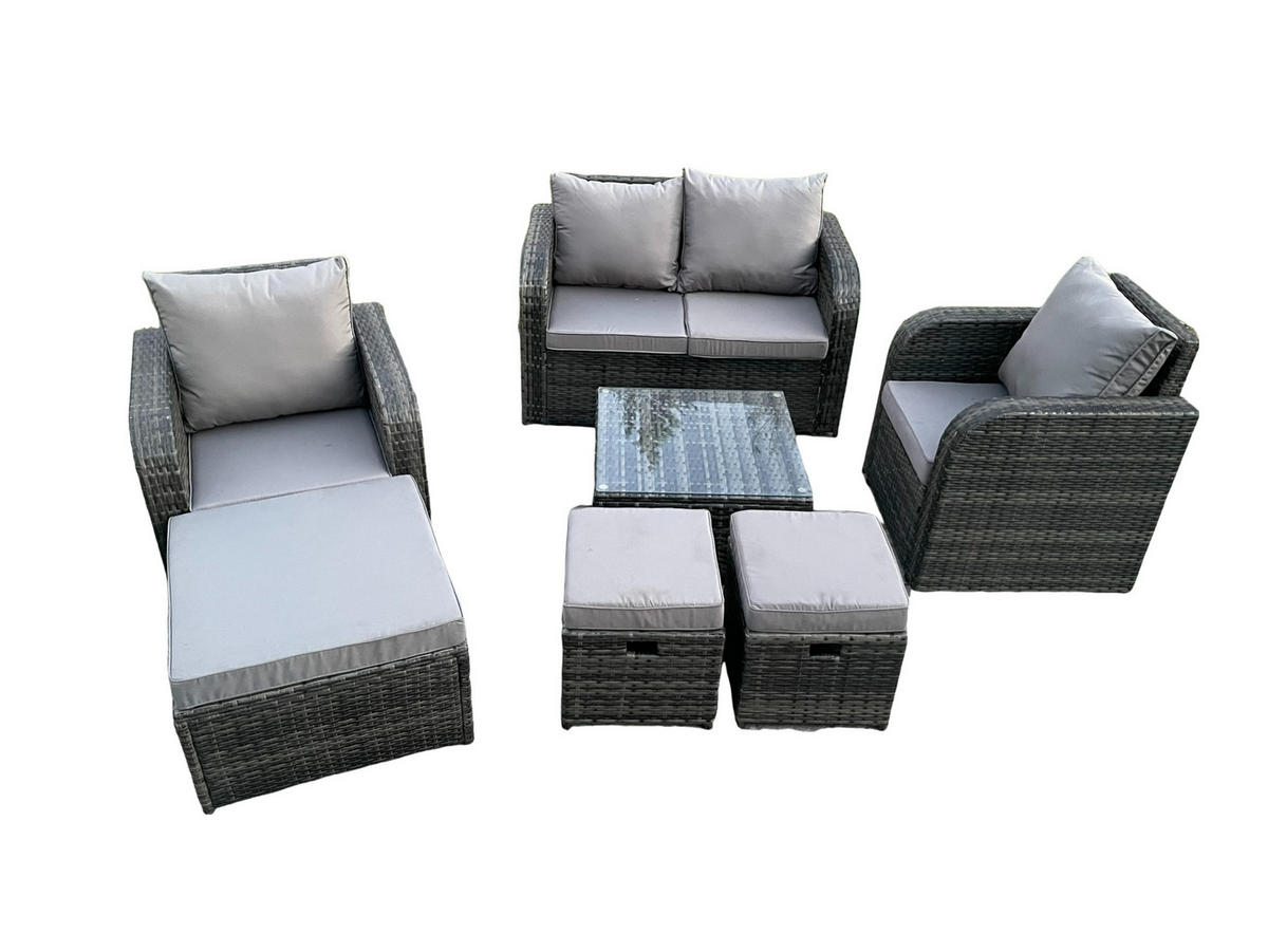 LOUNGESOFA-SET Polyrattan Dunkelgrau 7-Sitzer - Dunkelgrau, Metall - Fimous