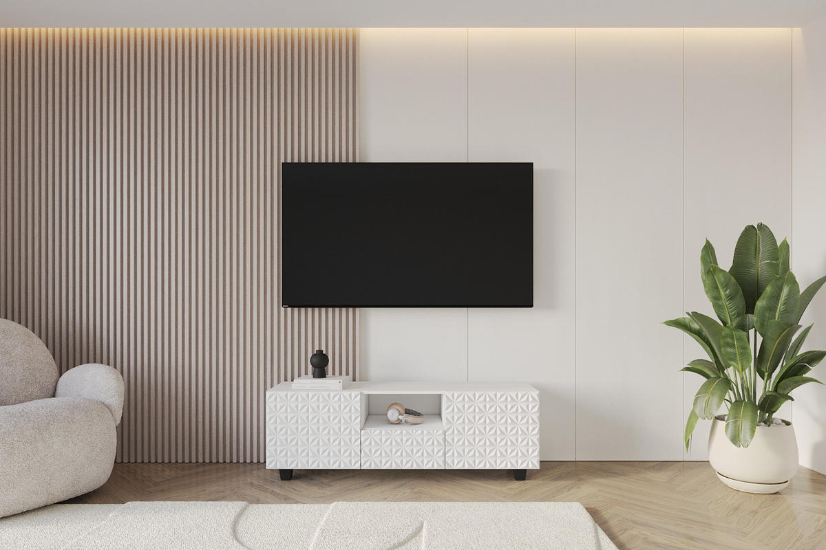 LOWBOARD VIRA-S 140x40x41 cm - Weiß - Schwarz/Weiß, Holzwerkstoff (140/50/41cm) - ALTDECOR