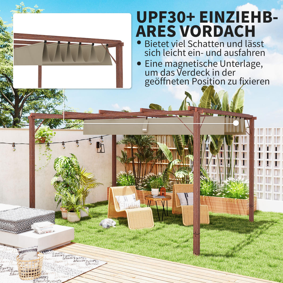 PERGOLA ca. 3x4m Naturholz - Naturfarben, Metall (300/232/382cm) - Outsunny