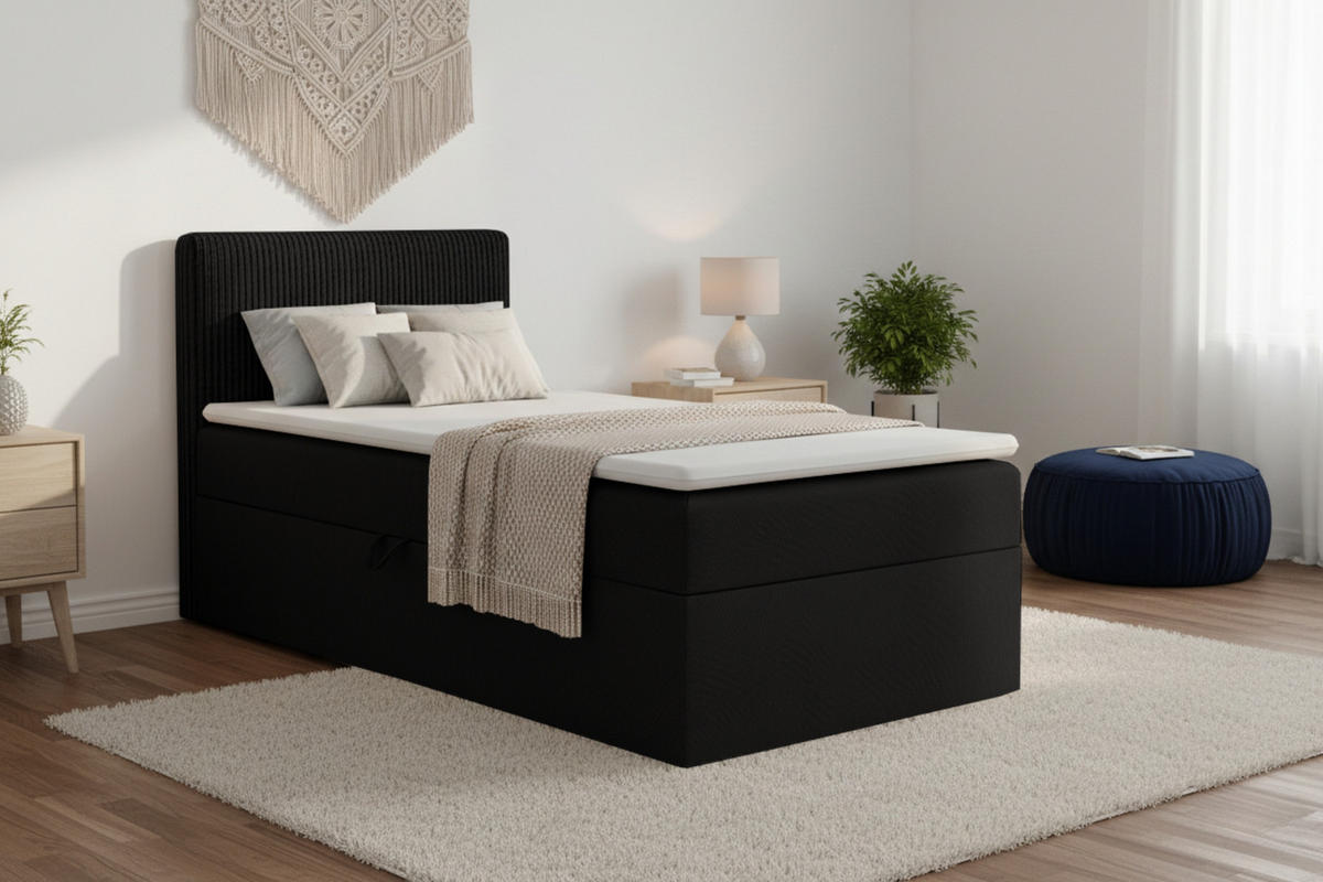 BOXBETT DON 100/200 Schwarz H4 Öffnung links - Schwarz, Holz/Holzwerkstoff (100/200cm) - Deine Möbel 24