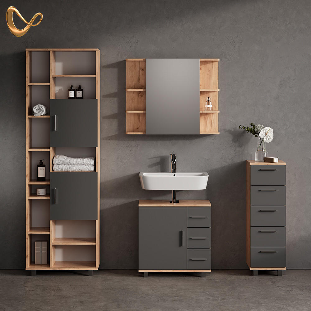 BADMÖBEL-SET Eisak Eiche 4 Teile - Eichefarben/Anthrazit, Holzwerkstoff (60/60/33cm) - Livinity®