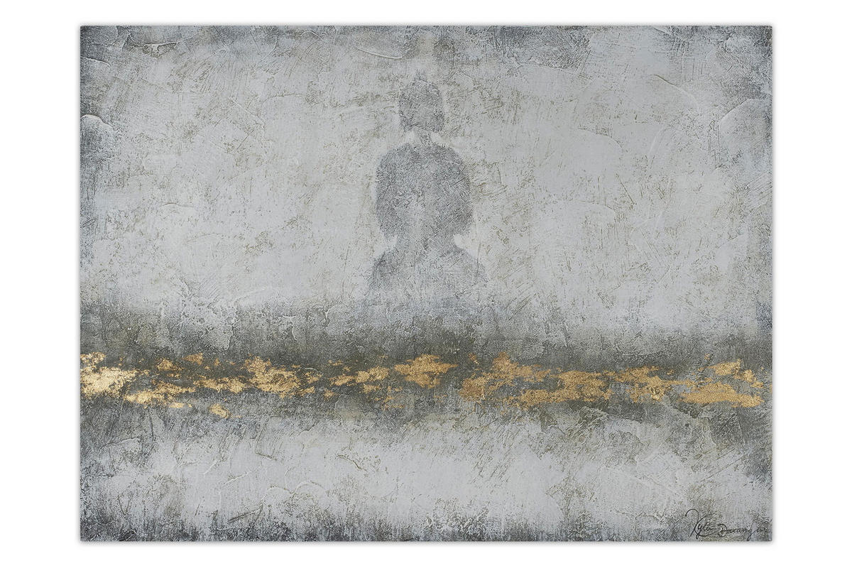 ACRYLBILD HANDGEMALT 100/75 cm - Goldfarben/Grau, Holz/Textil (2/75cm) - KUNSTLOFT