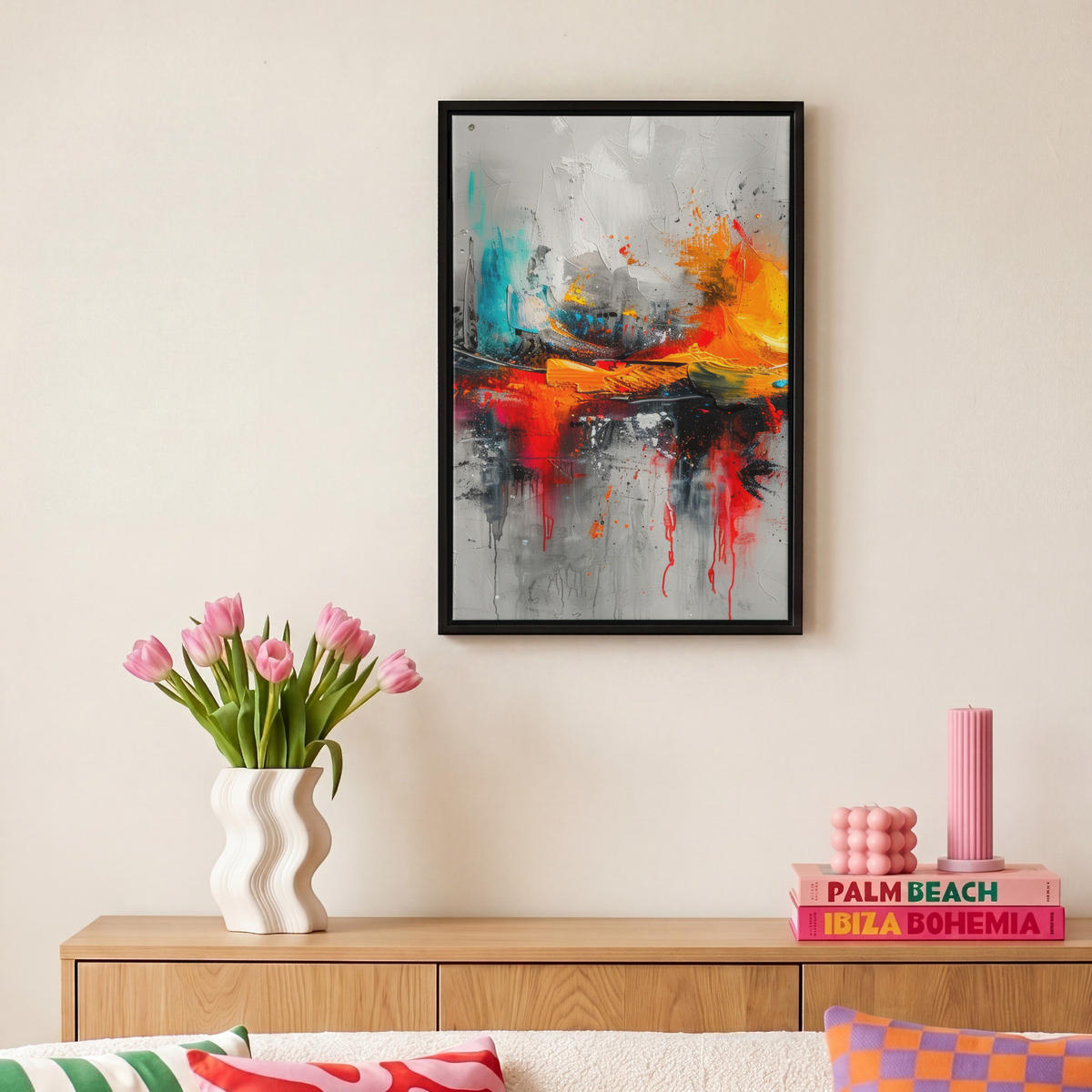 LEINWAND Bilder mit Rahmen - Moderne Kunst - Orange - Grau - Abstrakt - 20x30 - Hellgrau, Textil (20/30cm) - MuchoWow