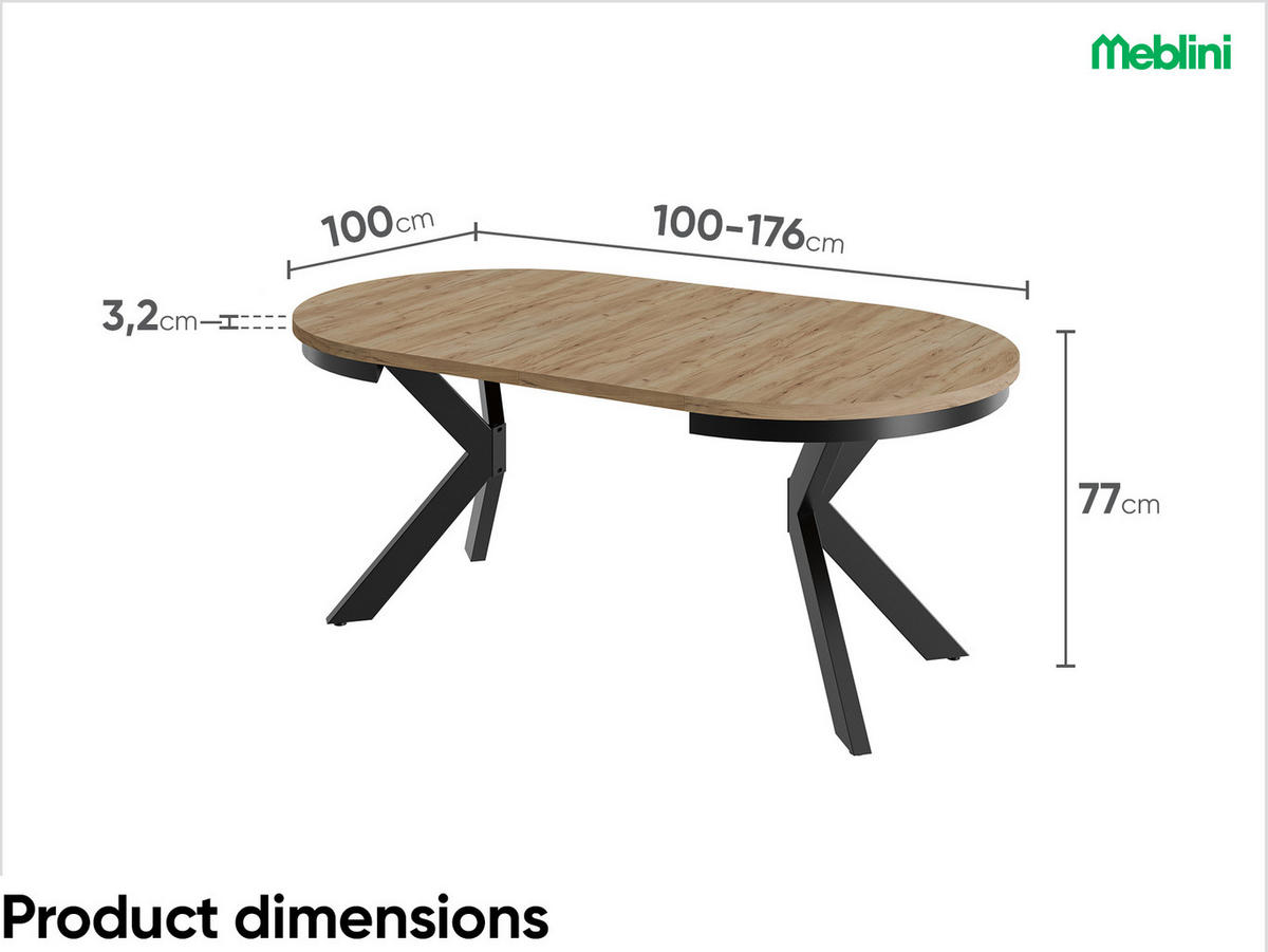 ESSTISCH BAGIO - Honigeiche/Schwarz, Holzwerkstoff (100/100/77cm) - Meblini