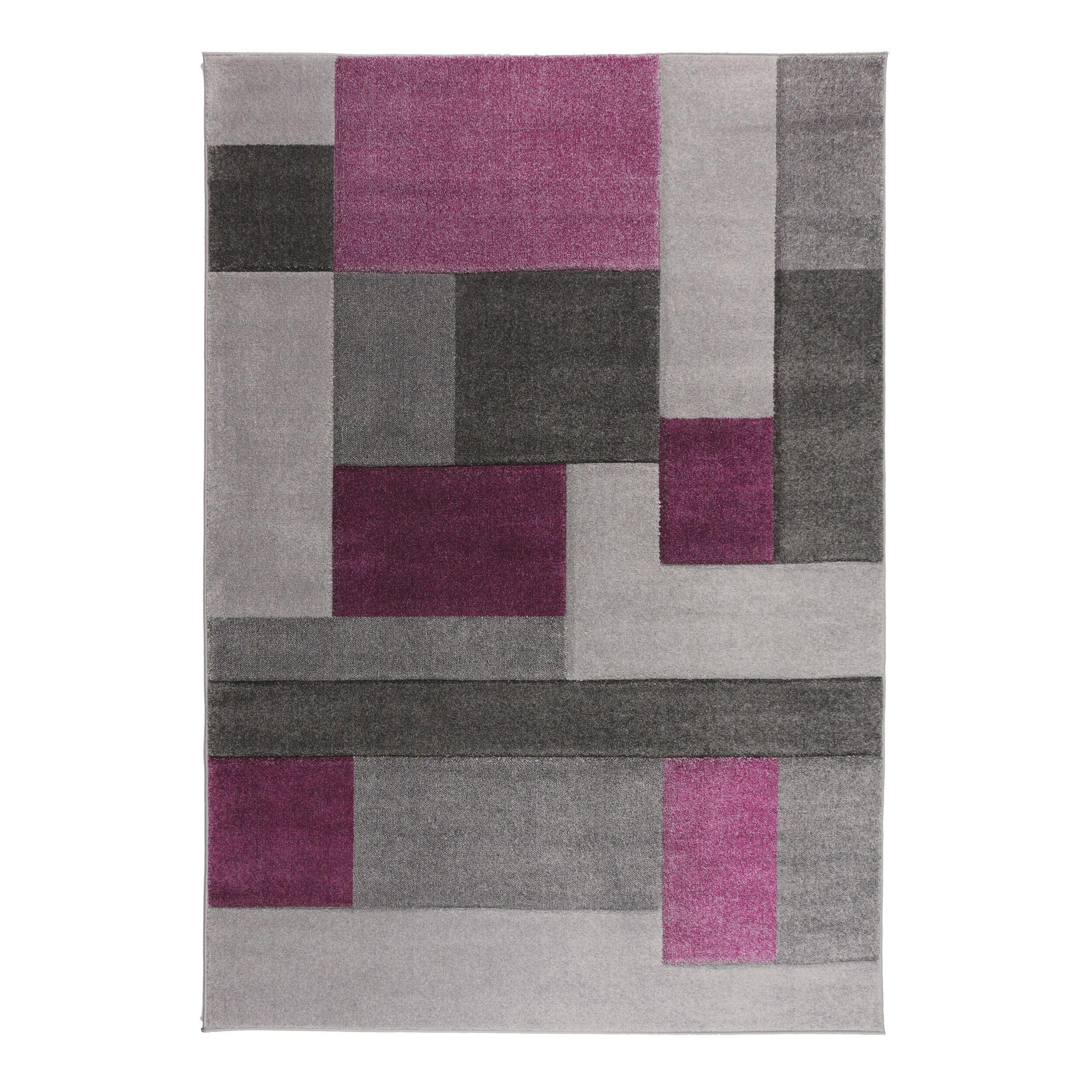 TEPPICH geometrisch 3D-Effekt handgearbeitet NIDD CLARA, Lila-Grau 160x230 cm - Lila, Textil (160/230cm) - KADIMA DESIGN