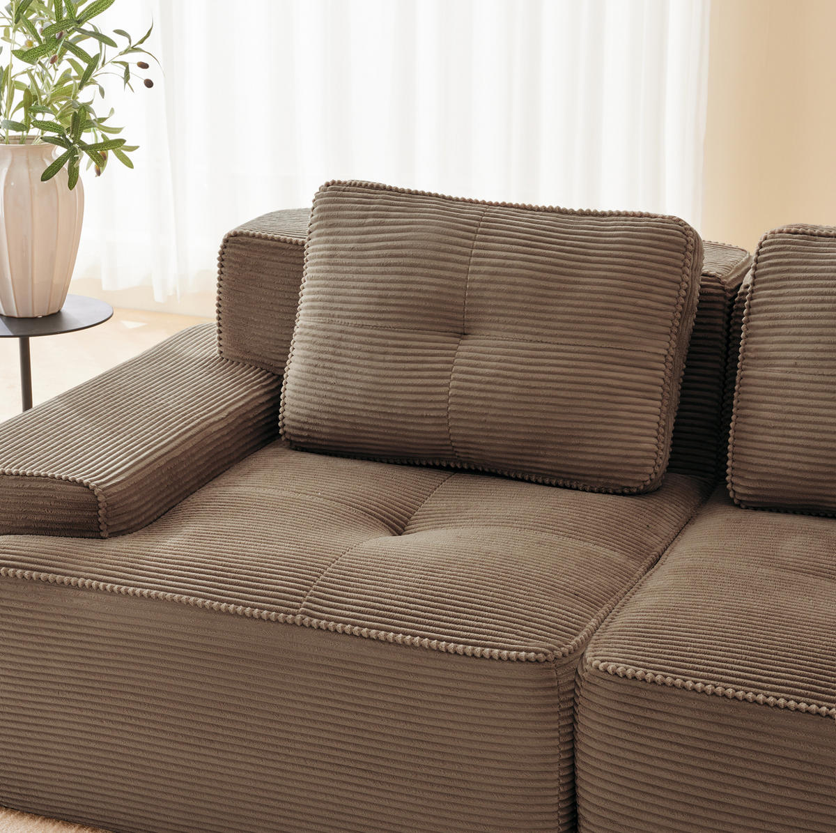 MODULÁRNÍ pohovka 74 cm hnědá z manšestru s hlubokým sedem a bez montáže - hnědá, textil (104/69/204cm) - OKWISH