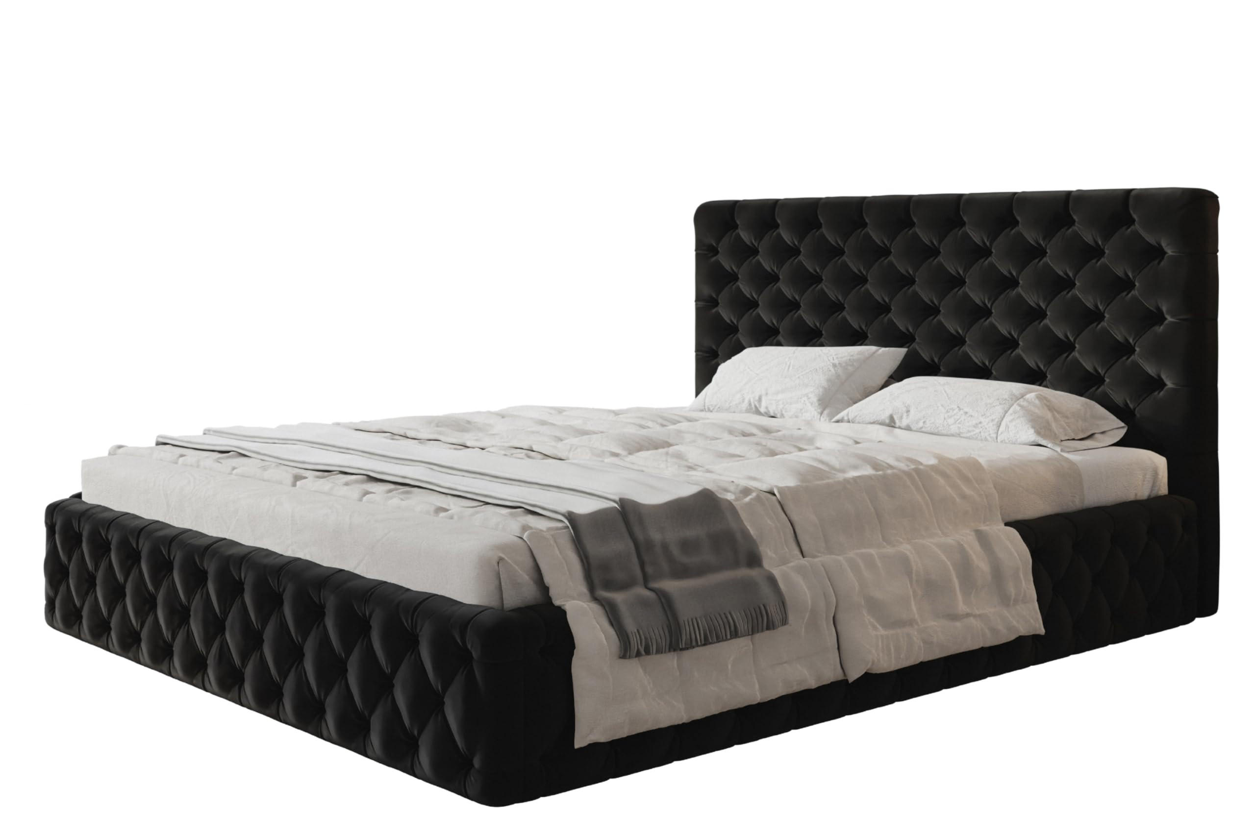 BETT 180x200 - Polsterbett mit Bettkasten und Holzrahmen - Elegant Betten - Weicher Jasminstoff - Kollektion Miami, Schwarz - AlpiMeble - Schwarz, Holz/Kunststoff (180/200cm) - Alpi-Möbel