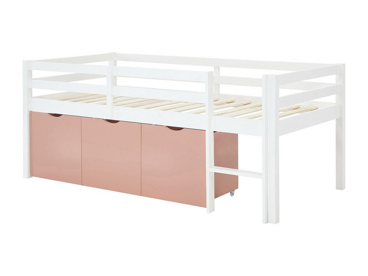 HALBHOCHBETT - 1 Person - holz - rosa, weiß Laniori - Weiß, Holz (90/190cm) - Vente-Unique