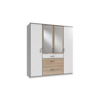 KLEIDERSCHRANK Click in Weiß mit Eiche Sägerau - Drehtürenschrank 179 cm Breite mit Spiegel - Weiß, Holzwerkstoff (179/199/58cm)