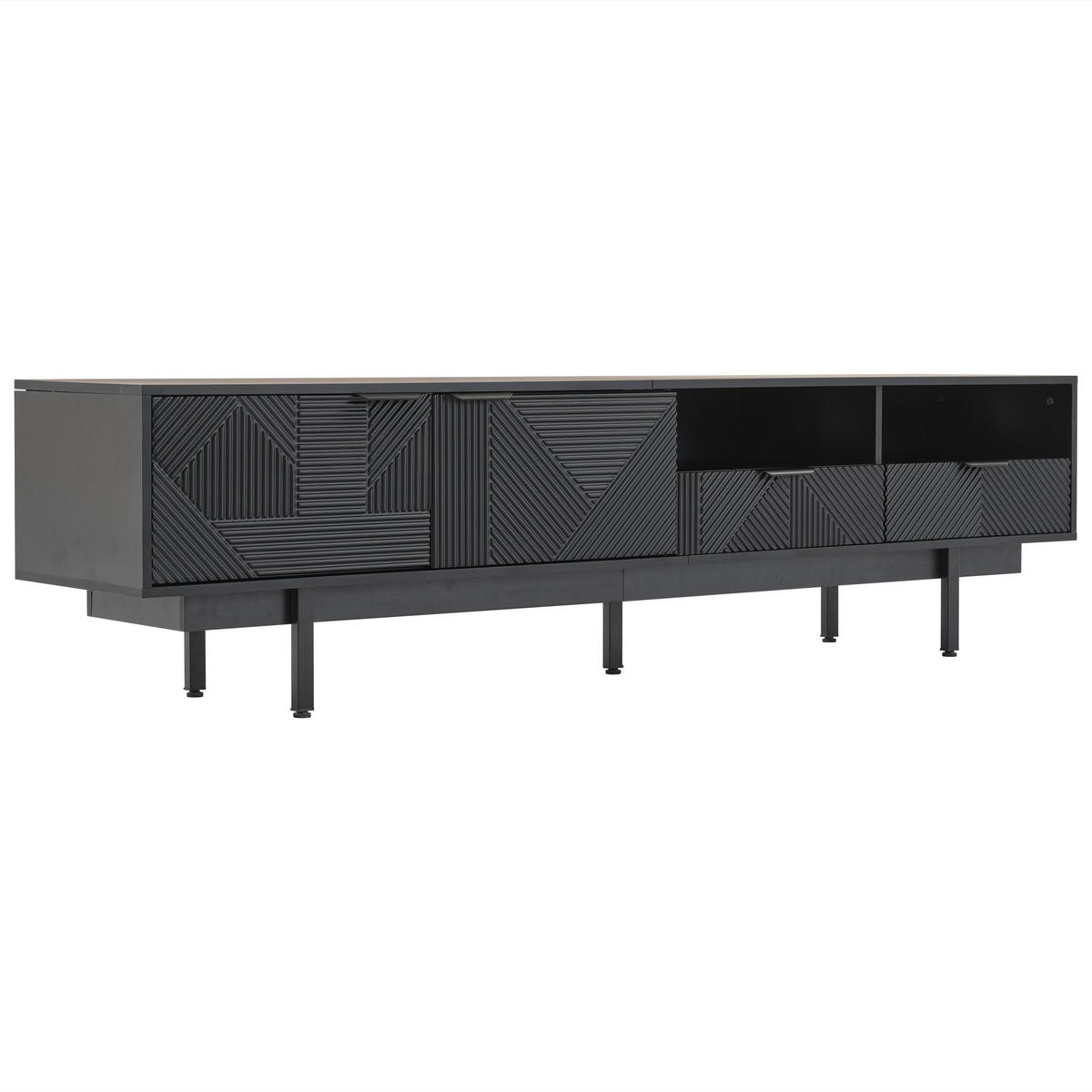 TV-ELEMENT200CM schwarz für 90ZollTV mit Stauraum und Kabelmanagement - Schwarz, Holz (52.07/12.19/115.06cm) - Raelunyi