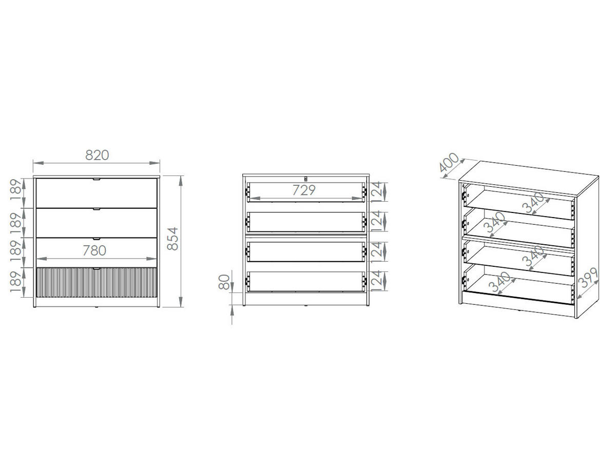 KOMMODE Torino Weiß / Eiche Castello / Graphit 82 / 40 / 86cm - Weiß/Braun, Holz/Holzwerkstoff (82/86/40cm) - Feldmann-Wohnen