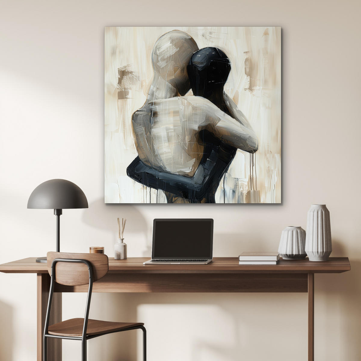 KOVOVÝ OBRAZ Abstraktné - Láska - Čiernobiele - Moderné 90x90 cm - čierna, kov (90/90cm) - MuchoWow