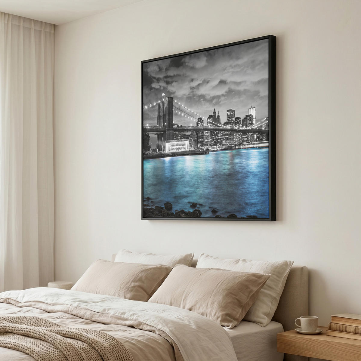 LEINWAND Bilder mit Rahmen - New York - Skyline - Stadt - Blau - 90x90 - Blaugrau, Textil (90/90cm) - MuchoWow