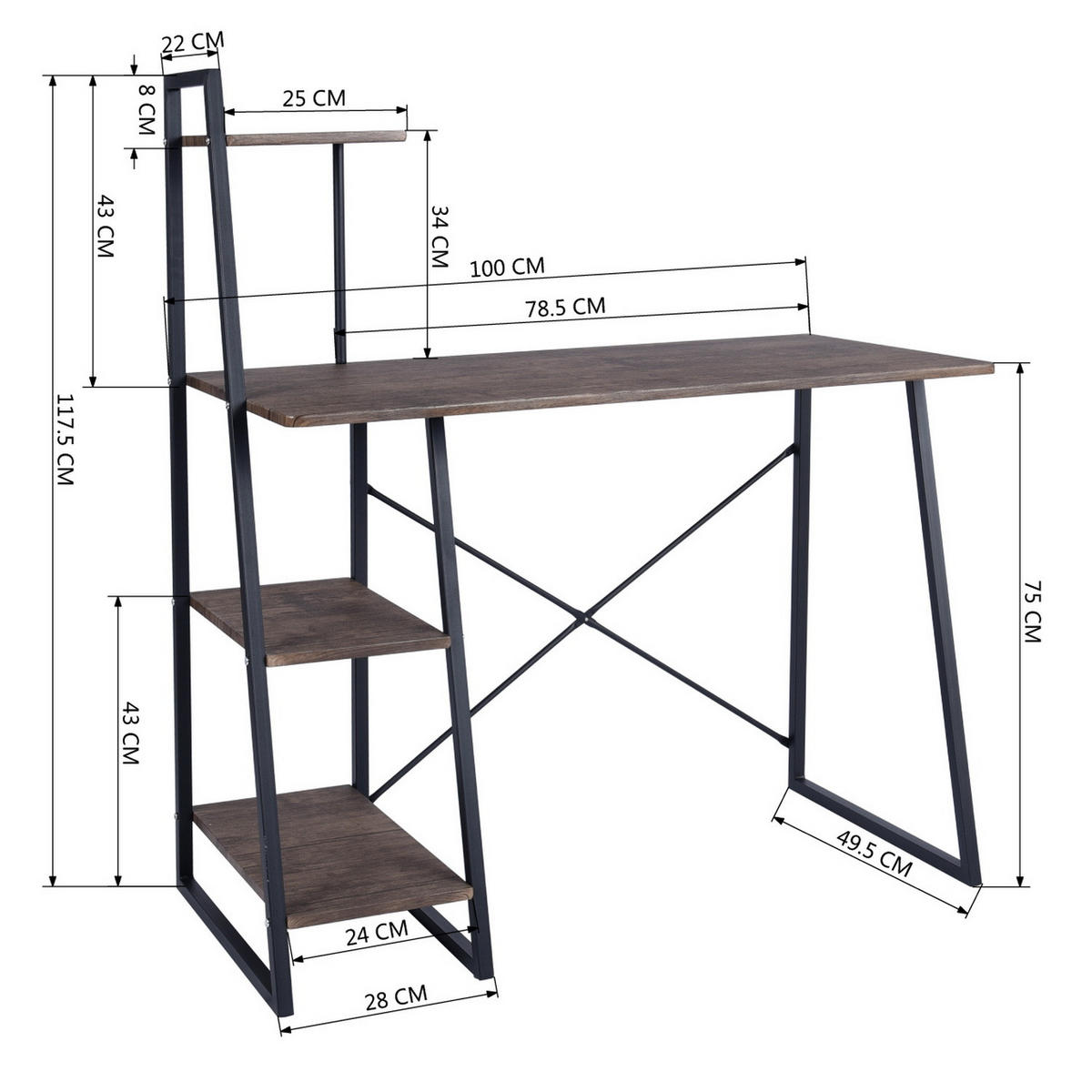 SCHREIBTISCH braun - Braun, Holzwerkstoff/Metall (50/117/75cm) - Urban Meuble