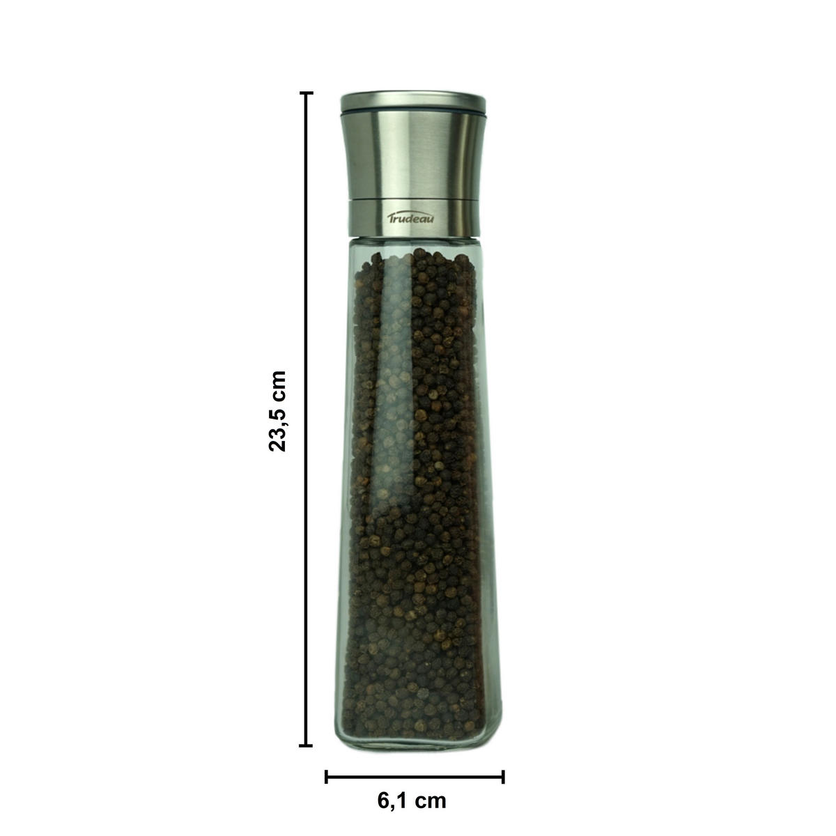 SALZ & PFEFFERMÜHLEN-SET – Trudeau – 2er Pack, Nachfüllbare Salz- & Pfeffermühle, Küchenmühle für Salz, Pfeffer & Gewürze - Transparent, Glas/Metall (23/7/6cm)