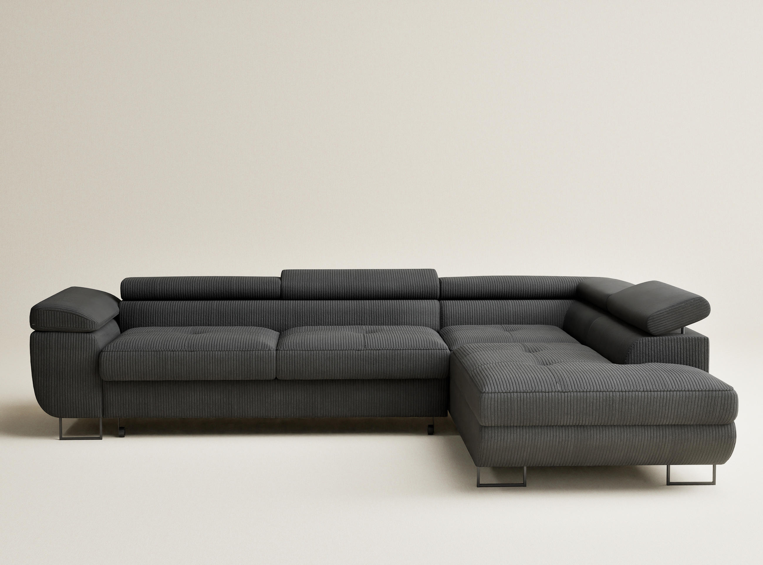ECKSOFA MIT SCHLAFFUNKTION Concord Anthrazit Samtstoff - Anthrazit/Schwarz, Holz/Holzwerkstoff (277/203cm) - Maison de Reve