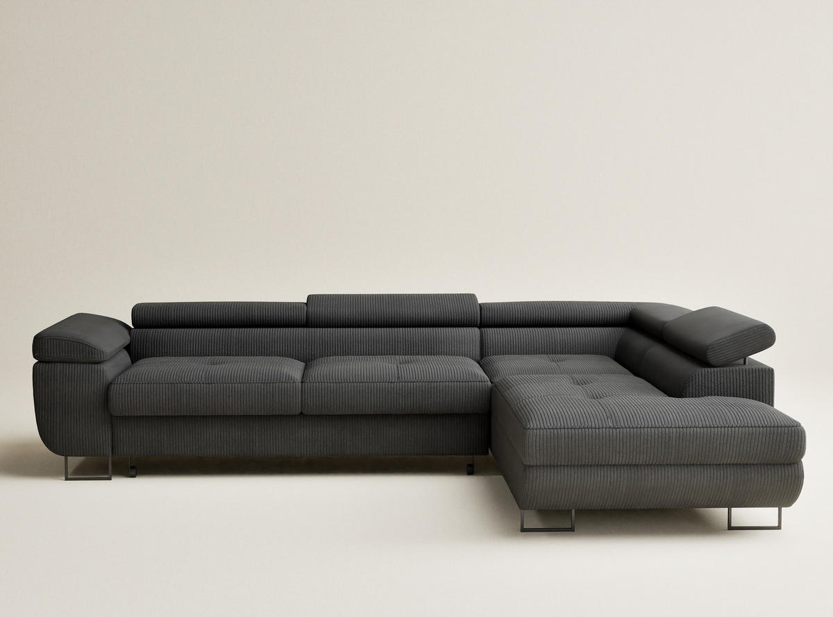 ECKSOFA MIT SCHLAFFUNKTION Concord Anthrazit Samtstoff - Anthrazit/Schwarz, Holz/Holzwerkstoff (277/203cm) - Maison de Reve