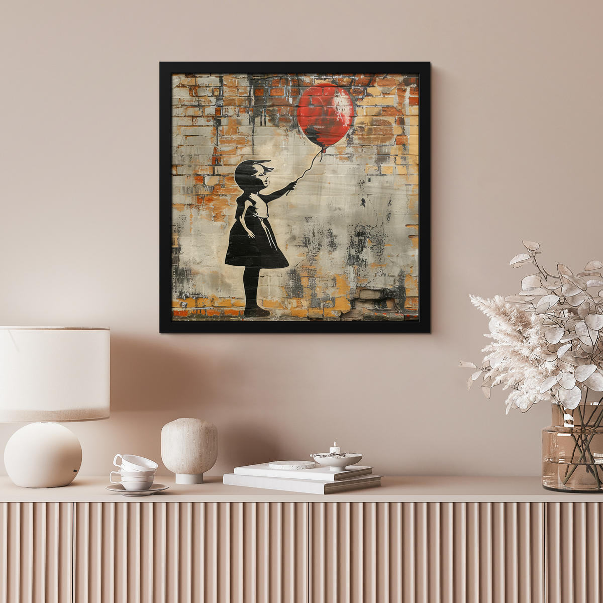 ZARÁMOVANÝ PLAGÁT Graffiti - Banksy - Dievča - Street art 40x40 cm - piesková, papier (40/40cm) - MuchoWow
