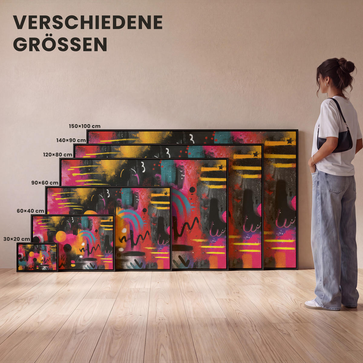LEINWAND Bilder mit Rahmen - Farbflächen - Formen - Bunt - Abstrakt - 140x90 - Pink, Textil (140/90cm) - MuchoWow