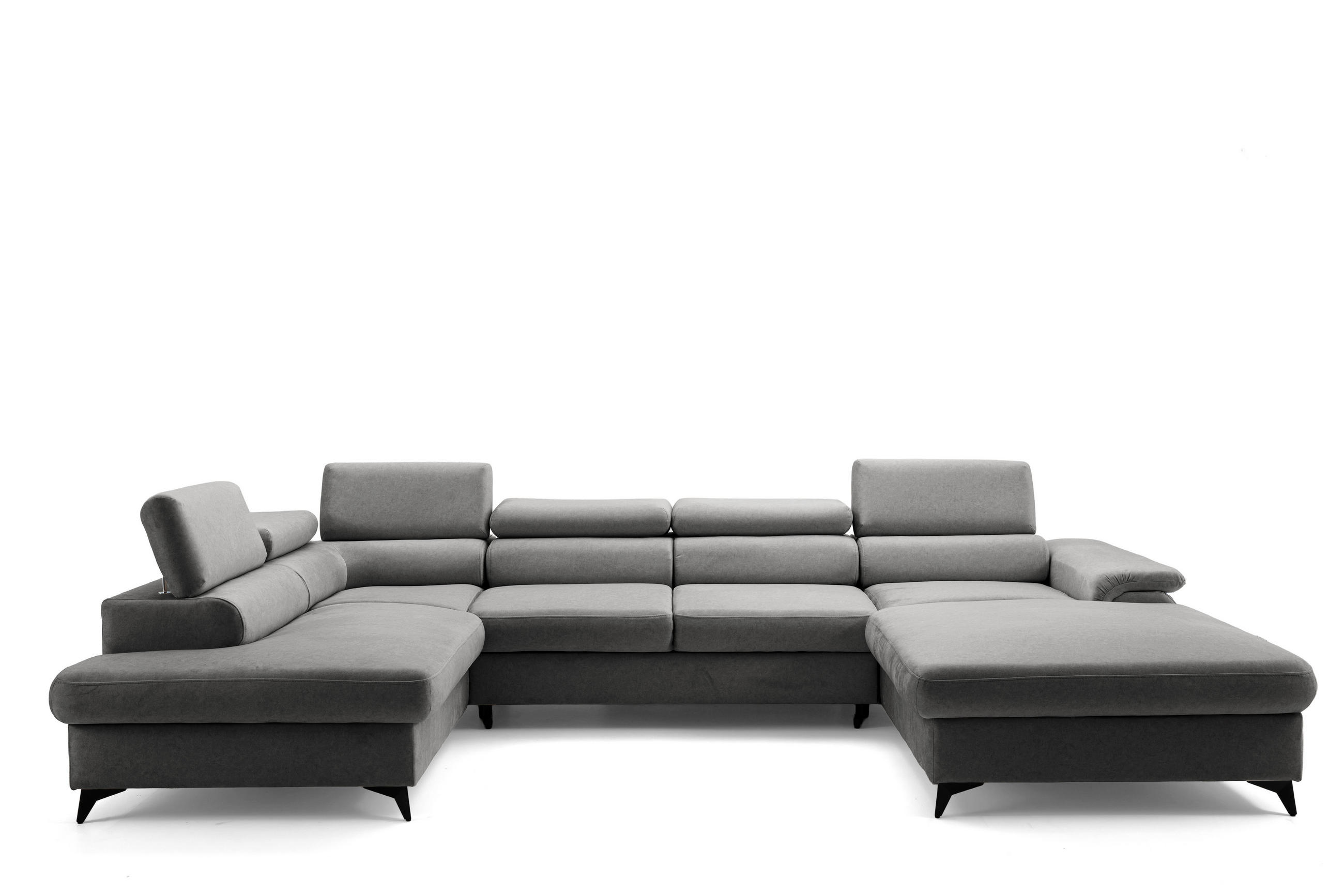 ECKSOFA U-Form PLAZA U Rechts mit Schlaffunktion 125x256 Velours Grau - Schwarz/Grau, Holz/Kunststoff (210/95/350cm) - Muffo