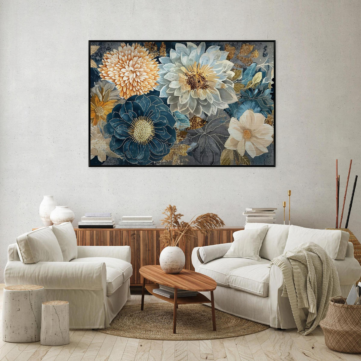 BILDER mit Rahmen Blumen Pfingstrosen Blau 120x80 cm - Multicolor, Metall (120/80cm) - Wallarena