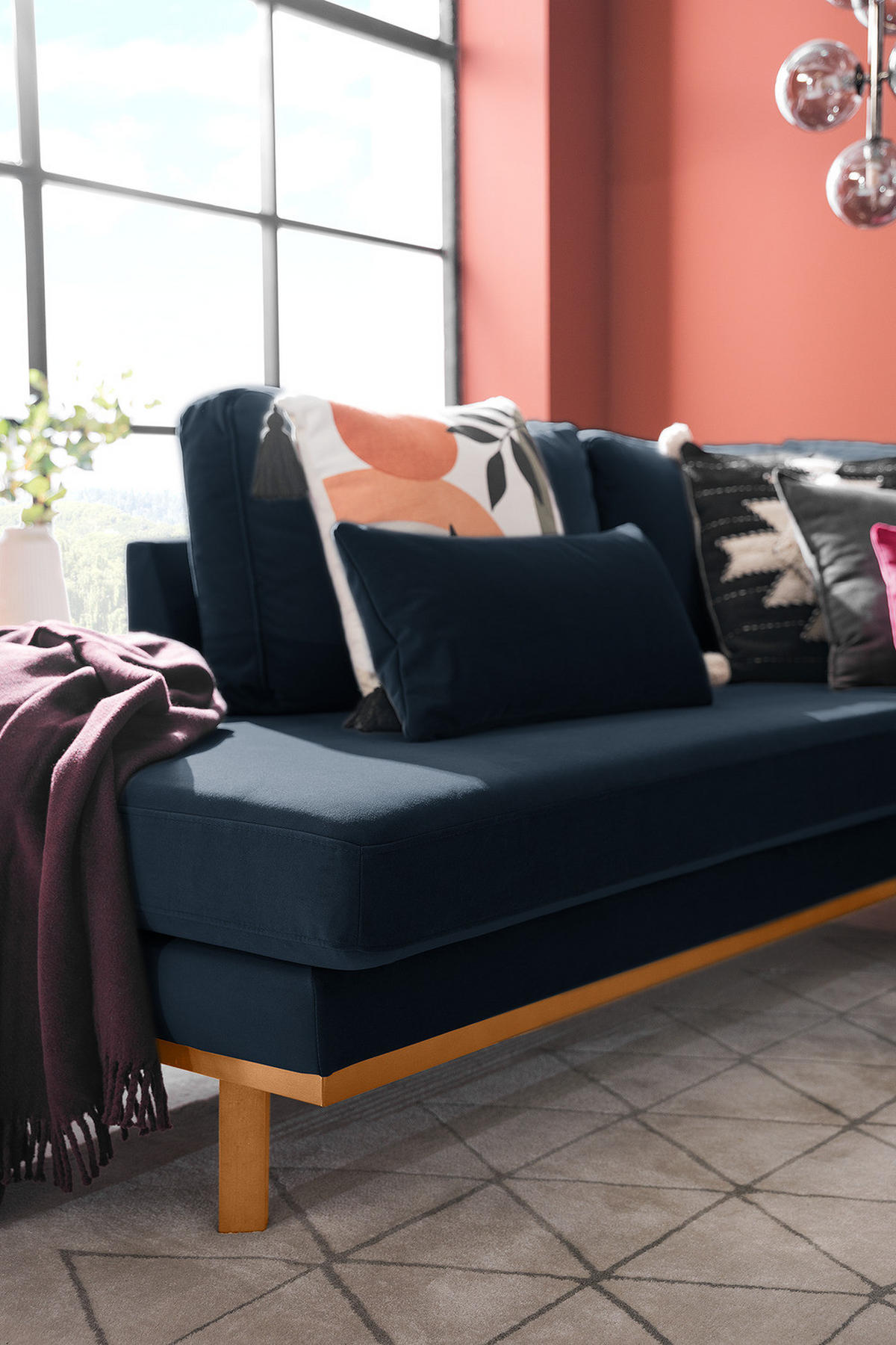 ECKSOFA mit Ottomane - Dunkelgrau/Buchefarben, Buchenholz/Textil (287/219cm) - home24