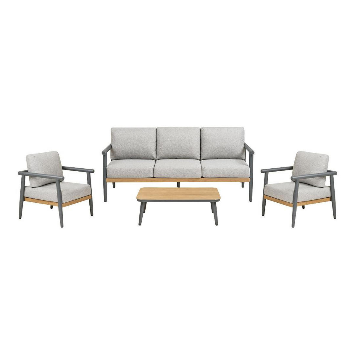 LOUNGE-SET, Camilla, Tisch Graubeige, Stühle Graubeige, Metall / Polyester, 105 x 69 x 35 cm, 4-teilig - Grau, Metall - ebuy24