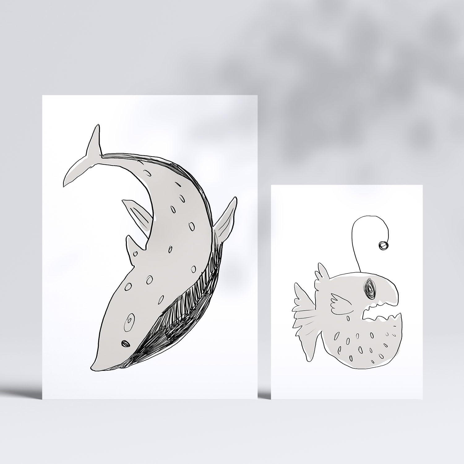 POSTER Set Mit 6 Sea Varmint In Tiere Zusammenfassungen A3 & A4 Rahmenlos - Klar, Papier (29/3cm) - Nacnic