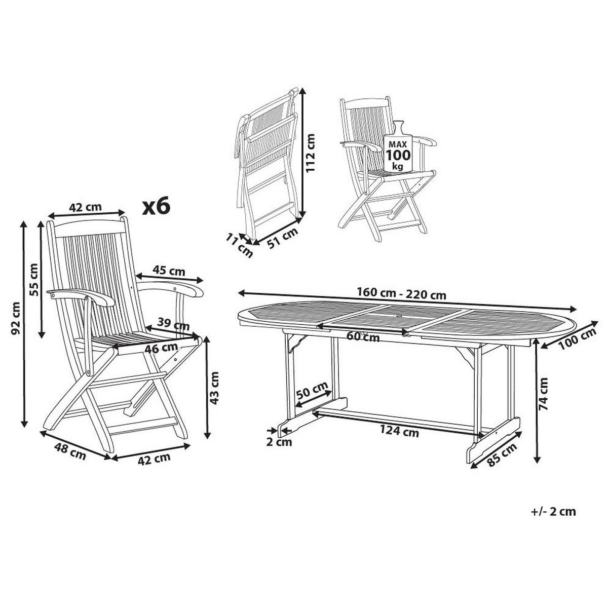 GARTENTISCH-SET 6-Sitzer Heller Holzfarbton Maui II - Hellbraun, Holz - Beliani