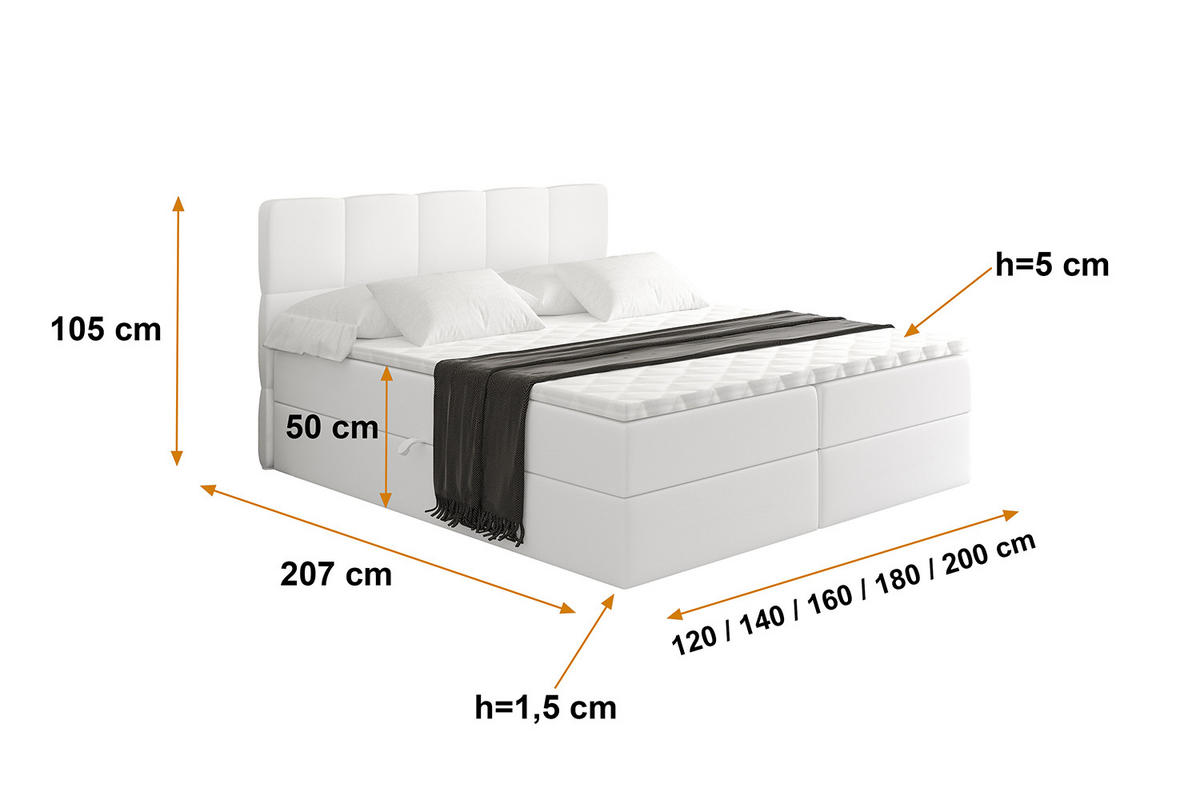 BOXBETT mit Matratze H4 und Lattenrost - LIRO - 160x200 - Weiß Kunstleder - Weiß, Holzwerkstoff/Kunststoff (160/200cm) - ALTDECOR